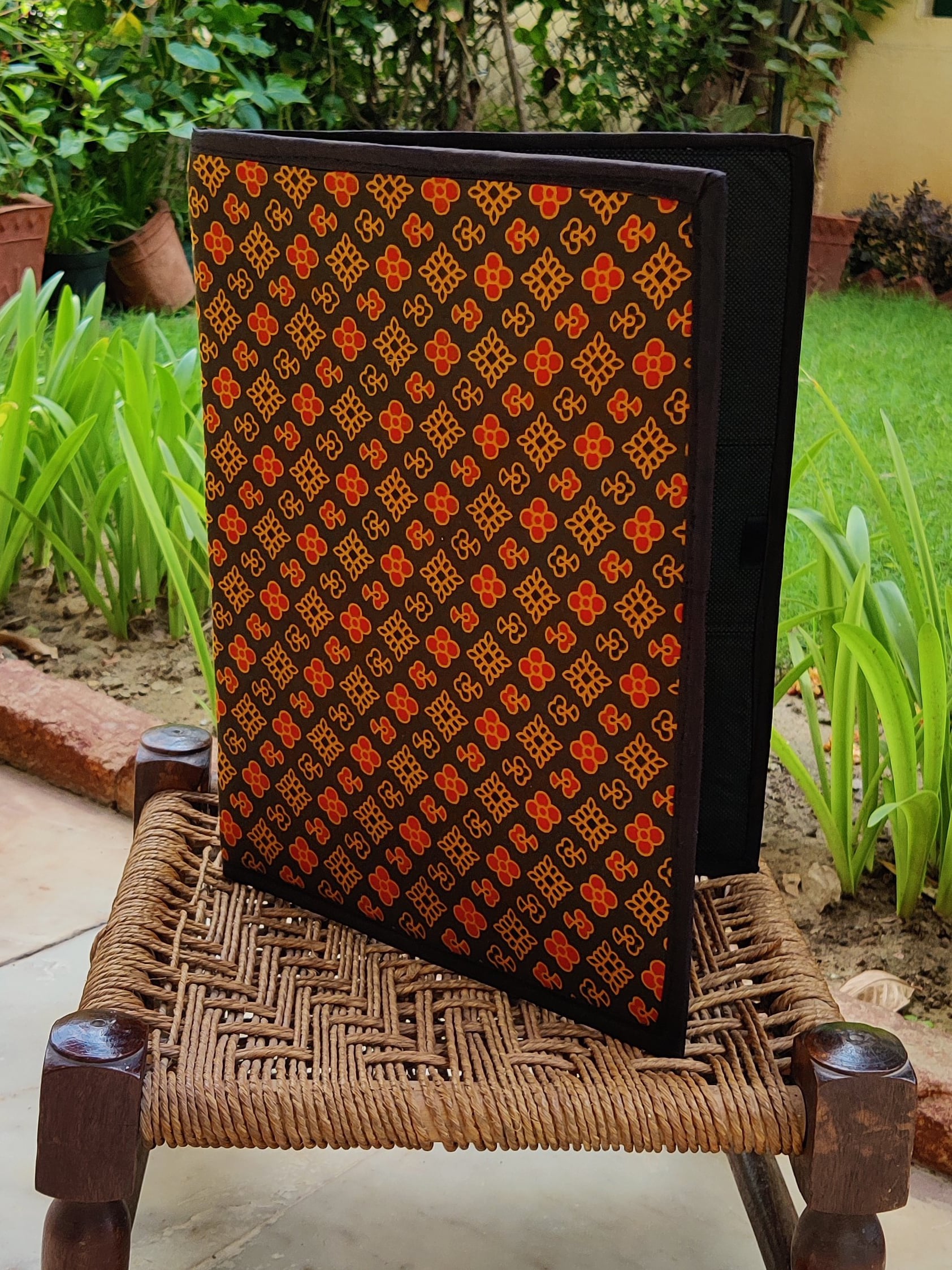 Sabz Peela Ajrakh block printed file folder