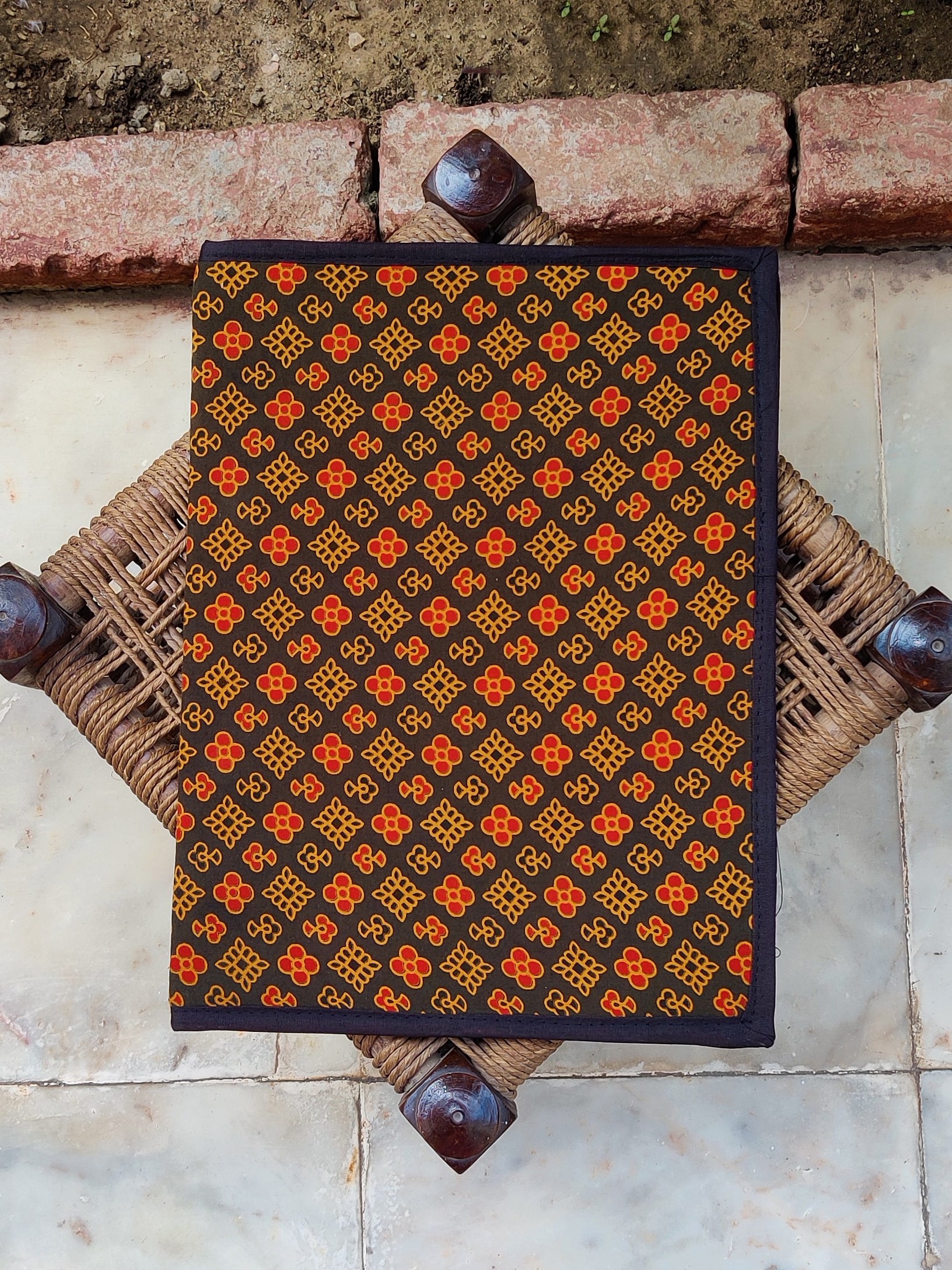Sabz Peela Ajrakh block printed file folder