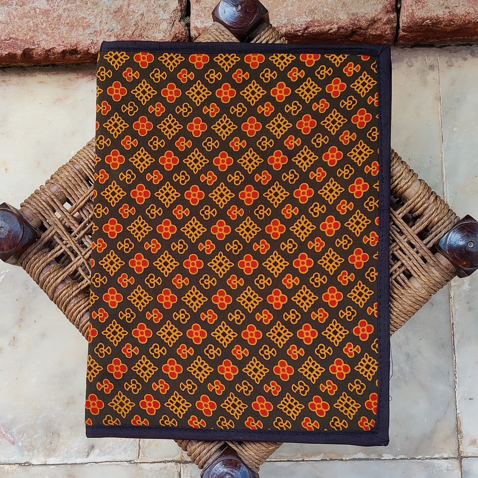 Sabz Peela Ajrakh block printed file folder